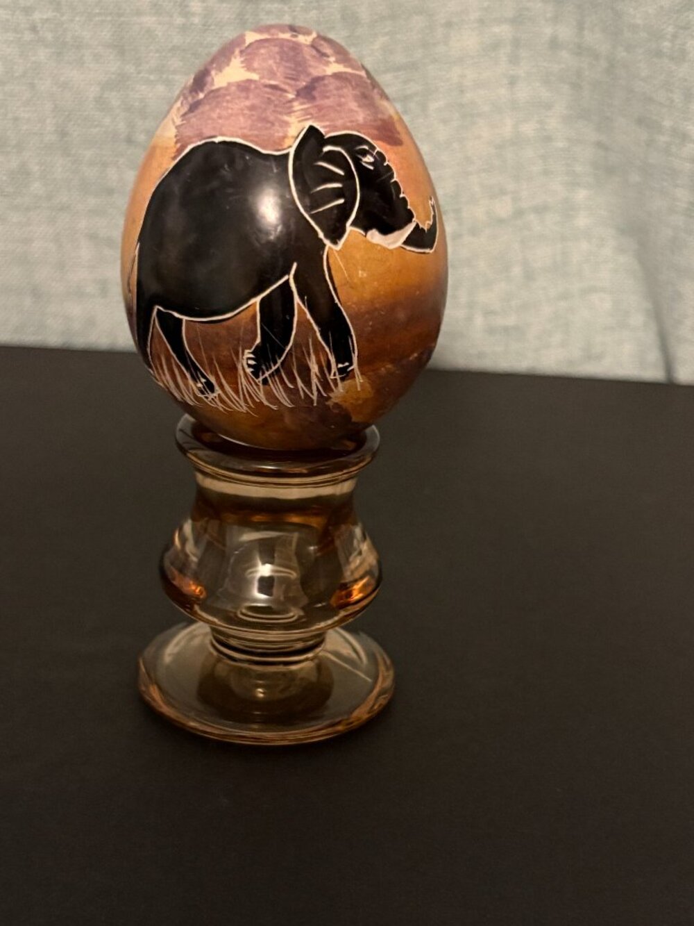 Vintage Heavy Stone Egg w/Elephant Hand Carved from Kenya